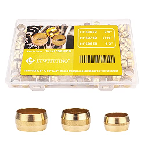 LTWFITTING 3/16-Inch Brass Compression Sleeves Ferrels,BRASS COMPRESSION  FITTING(Pack of 50)