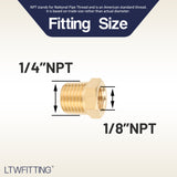 LTWFITTING Brass Hex Pipe Bushing Reducer Fittings 1/4 Inch Male x 1/8 Inch Female NPT(Pack of 10)