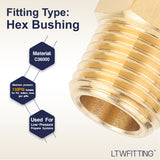 LTWFITTING Brass Hex Pipe Bushing Reducer Fittings 1/4 Inch Male x 1/8 Inch Female NPT(Pack of 10)