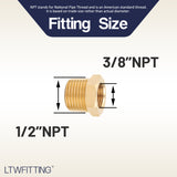 LTWFITTING Brass Pipe Hex Bushing Reducer Fittings 1/2 Inch Male x 3/8 Inch Female NPT(Pack of 50)