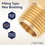 LTWFITTING Brass Pipe Hex Bushing Reducer Fittings 1/2 Inch Male x 3/8 Inch Female NPT(Pack of 50)