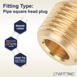 LTWFITTING Brass Pipe Square Head Plug Fittings 1/8 Inch Male NPT Air Fuel Water Boat(Pack of 50)