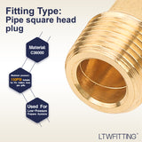 LTWFITTING Brass Pipe Square Head Plug Fittings 3/8 Inch Male NPT Air Fuel Water Boat(Pack of 50)