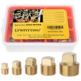 LTWFITTING Assortment Kit 1/8" 1/4" 3/8" 1/2" 3/4" NPT Male Brass Pipe Square Head Plug Set (Pack of 45)