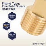 LTWFITTING Brass Pipe Solid Square Head Plug Fittings 1/8 Inch Male NPT Air Fuel Water Boat(Pack of 50)