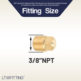 LTWFITTING Brass Pipe Square Solid Head Plug Fittings 3/8 Inch Male NPT(Pack of 10)