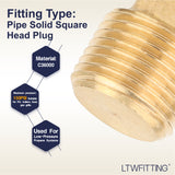 LTWFITTING Brass Pipe Square Solid Head Plug Fittings 3/8 Inch Male NPT(Pack of 10)