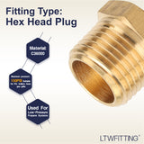 LTWFITTING Brass Pipe Hex Head Plug Fittings 1/2-Inch Male NPT Air Fuel Water Boat(Pack of 200)