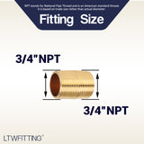 LTWFITTING Brass Pipe Close Nipple Fitting 3/4 Inch Male NPT(Pack of 5)