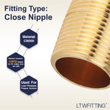 LTWFITTING Brass Pipe Close Nipples Fitting 3/4 Inch Male NPT(Pack of 25)