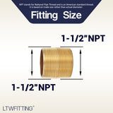 LTWFITTING Brass Pipe Close Nipples Fitting 1-1/2 Inch Male NPT(Pack of 3)