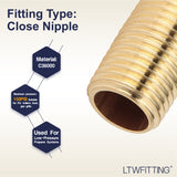 LTWFITTING Brass Pipe Close Nipple Fitting 1/4 Inch Male NPT x Close(Pack of 50)