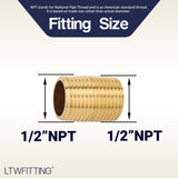 LTWFITTING Brass Pipe Close Nipple Fitting 1/2 Inch Male NPT(Pack of 10)