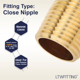 LTWFITTING Brass Pipe Close Nipple Fitting 1/2 Inch Male NPT(Pack of 10)