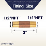 LTWFITTING Brass Pipe 3 Inch Long Nipple Fitting 1/2 Male NPT Air Water(Pack of 5)