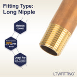 LTWFITTING Brass Pipe 4-1/2 Long Nipples Fitting 1/2 Male NPT Air Water(Pack of 10)