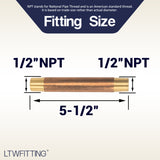 LTWFITTING Brass Pipe 5-1/2 Inch Long Nipple Fitting 1/2 Inch Male NPT Air Water(Pack of 3)