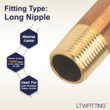 LTWFITTING Brass Pipe 5-1/2 Inch Long Nipple Fitting 1/2 Inch Male NPT Air Water(Pack of 3)