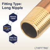 LTWFITTING Brass Pipe 6 Inch Long Nipple Fitting 1/2 Inch Male NPT Air Water(Pack of 3)