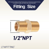 LTWFITTING Brass Pipe Hex Nipple Fitting 1/2 x 1/2 Inch Male Pipe NPT MNPT MPT Air Fuel Water(Pack of 200)