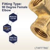 LTWFITTING Brass Pipe Fitting Female 90 Deg 1/4-Inch NPT Elbow Fuel Air(Pack of 25)