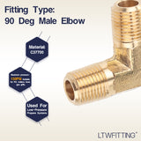 LTWFITTING Brass Pipe Male 90 Deg Elbow Fitting 1/8-Inch NPT Water Fuel(Pack of 5)