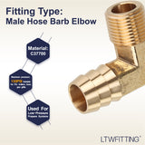 LTWFITTING 90 Degree Elbow Brass Barb Fitting 5/8 ID Hose x 3/8-Inch Male NPT Fuel Boat Water(Pack of 200)