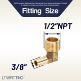 LTWFITTING 90 Degree Elbow Brass Fitting 3/8 Hose Barb x 1/2-Inch Male NPT Fuel Boat Air(Pack of 5)