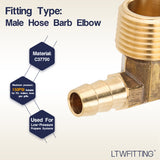 LTWFITTING 90 Degree Elbow Brass Fitting 3/8 Hose Barb x 1/2-Inch Male NPT Fuel Boat Air(Pack of 200)