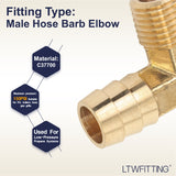 LTWFITTING 90 Degree Elbow Brass Barb Fitting 1/2 ID Hose x 1/4-Inch Male NPT Fuel Boat Water(Pack of 5)