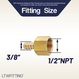 LTWFITTING Brass Fitting Coupler 3/8-Inch Hose ID x 1/2-Inch Female NPT Fuel Water Gas(Pack of 30)