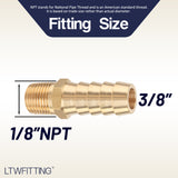 LTWFITTING Brass Fitting Coupler 3/8-Inch Hose Barb x 1/8-Inch Male NPT Fuel Gas Water(Pack of 100)