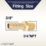 LTWFITTING 3/8-Inch Hose Barb x 1/4-Inch Male NPT Brass Coupler/Connector Fitting Fuel Gas(Pack of 5)