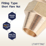 LTWFITTING Brass 3/8 Inch OD Short SAE 45 Deg Flare Nut ,Brass Flare Tube Fitting(Pack of 10)