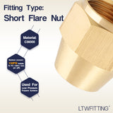 LTWFITTING Assortment Kit Tube OD 3/16" 1/4" 5/16" 3/8" 1/2" 5/8" 3/4" Brass Short 45 Degree Flare Nut Set (Pack of 52)