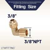 LTWFITTING Brass Flare3/8 Inch OD x 3/8 Inch Male NPT 90 Degree Elbow Tube Fitting (Pack of 5)