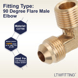 LTWFITTING Brass Flare3/8 Inch OD x 3/8 Inch Male NPT 90 Degree Elbow Tube Fitting (Pack of 5)