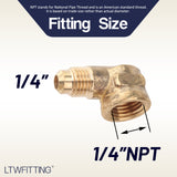 LTWFITTING Brass 1/4 Inch OD x 1/4 Inch Female NPT 45 Deg Flare 90 Degree Flare Elbow Tube Fitting(Pack of 25)