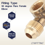 LTWFITTING Brass 3/8 Inch OD x 1/4 Inch Female NPT 45 Deg Flare 90 Degree Flare Elbow Tube Fitting(Pack of 200)