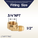 LTWFITTING Brass 1/2 Inch OD x 3/4 Inch Female NPT 45 Deg Flare 90 Degree Flare Elbow Tube Fitting(Pack of 100)