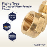 LTWFITTING Brass 1/2 Inch OD x 3/4 Inch Female NPT 45 Deg Flare 90 Degree Flare Elbow Tube Fitting(Pack of 100)