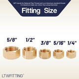 LTWFITTING Assortment Kit Tube OD 1/4" 5/16" 3/8" 1/2" 5/8" Brass Compression Cap Set (Pack of 100)