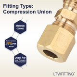 LTWFITTING 1/4-Inch OD Compression Union,Brass Compression Fitting(Pack of 30)