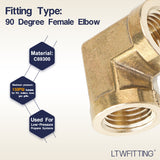 LTWFITTING Lead Free Brass Pipe Fitting 90 Deg 1/4 Inch Female NPT Elbow Air Fuel Water(Pack of 5)