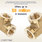 LTWFITTING Lead Free Brass Pipe Fitting 90 Deg 1/4 Inch Female NPT Elbow Air Fuel Water(Pack of 5)