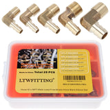 LTWFITTING Assortment Kit Hose ID (1/4-Inch to 1/2-Inch) x (1/8-Inch to 3/8-Inch) NPT Male LF Brass Hose Barb Elbow Set (Pack of 25)