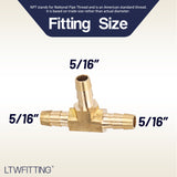 LTWFITTING Lead Free Brass Barb Tee Fitting 5/16 Inch ID Hose for Water Fuel Boat (Pack of 25)