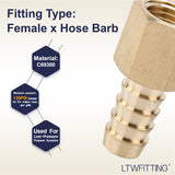 LTWFITTING Lead Free Brass Fitting Coupler/Adapter 3/8 Inch Hose Barb x 1/4 Inch Female NPT Fuel Gas Water (Pack of 25)