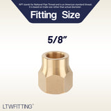 LTWFITTING Brass 5/8 Inch OD 45 Degree Flare Long Forged Nut,Brass Flare Tube Fitting(Pack of 5)