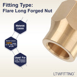 LTWFITTING Brass 5/8 Inch OD 45 Degree Flare Long Forged Nut,Brass Flare Tube Fitting(Pack of 20)